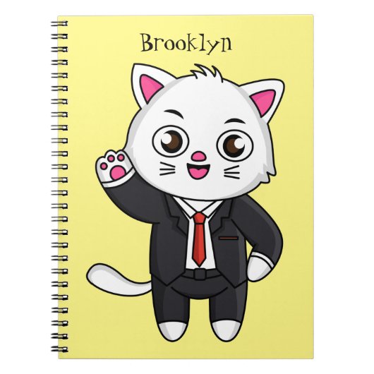 ビジネススーツの可愛い子猫の漫画 ノートブック (正面)