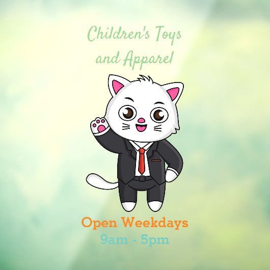 ビジネススーツを着たかわいい子猫の漫画 ウィンドウサイン (シート3)