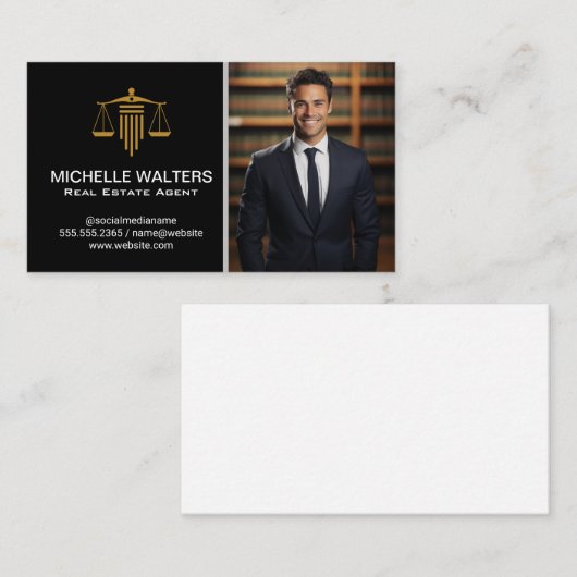 ビジネススーツを着て微笑む人 | 弁護士 名刺 (正面/裏面)