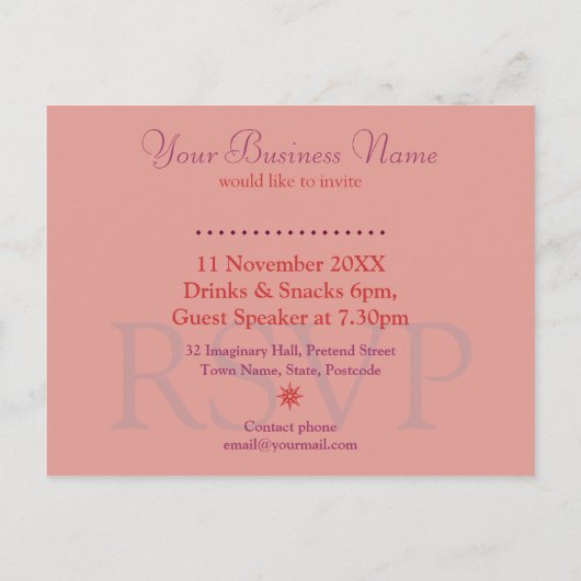 ビジネスセミナーワークショップ招待状テンプレート インビテーションポストカード (裏面)