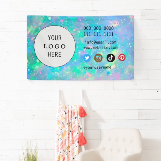 ビジネスソーシャルメディアのロゴのミニマルなホログラフィック 横断幕 (インサイチュ)