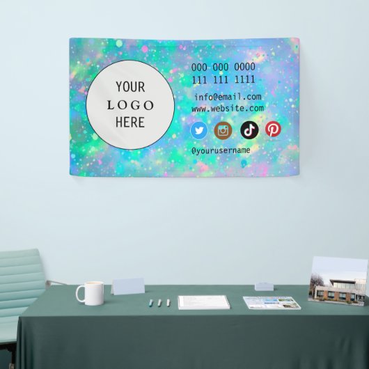 ビジネスソーシャルメディアのロゴのミニマルなホログラフィック 横断幕 (トレードショー)