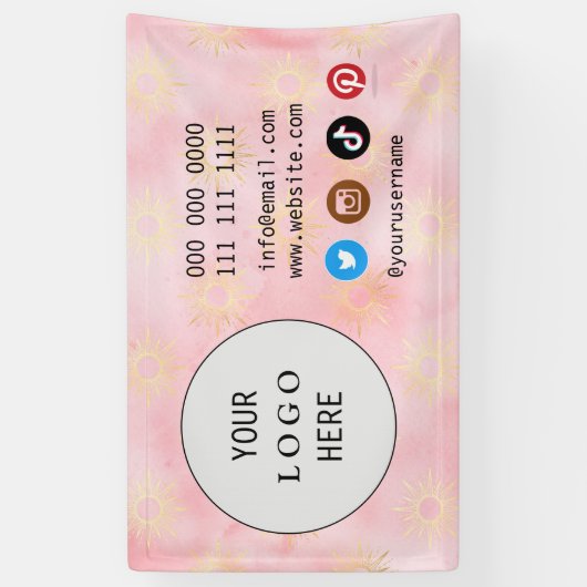 ビジネスソーシャルメディアのロゴホワイトミニマリストピンク 横断幕 (縦)