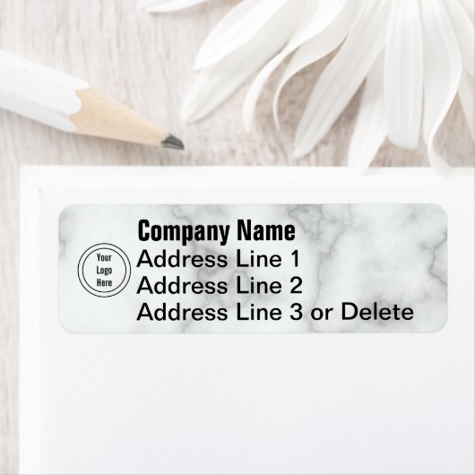 ビジネステンプレートフェイクホワイトマーブルロゴはこちら ラベル (インサイチュ)