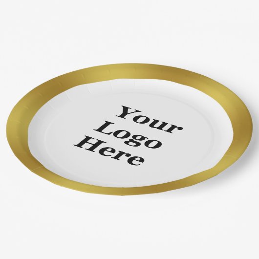 ビジネステンプレート金ゴールドとロゴのホワイトはこちら ペーパープレート (アングル)