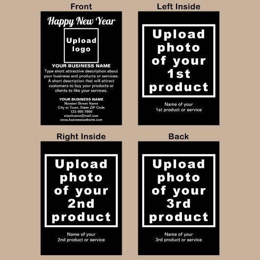 ビジネスニューイヤーブラック折りホリデーカード シーズンカード