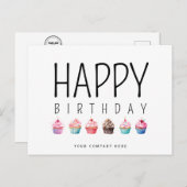 ビジネスハッピーバースデーカップケーキロゴの追加 ポストカード (正面/裏面)