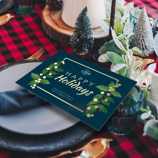 ビジネスハッピーホリデーズ実在ティール（緑がかった色）ゴールドフォイルカード 箔招待状
