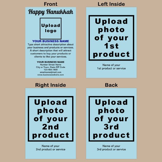 ビジネスハヌッカライトブルー折り畳みグリーティングカード カード