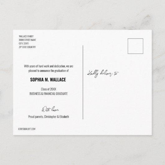 ビジネスパーソナライズされたおよび金融写真研究科 案内ポストカード (裏面)