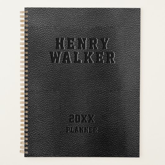 ビジネスパーソナライズされたエンボスブラックビーガンレザー プランナー手帳 (正面)