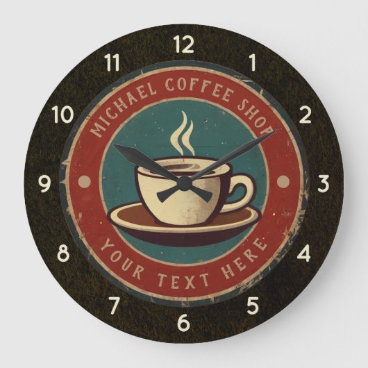 ビジネスパーソナライズされたコーヒーショップ – コーヒーバー ラージ壁時計 (正面)