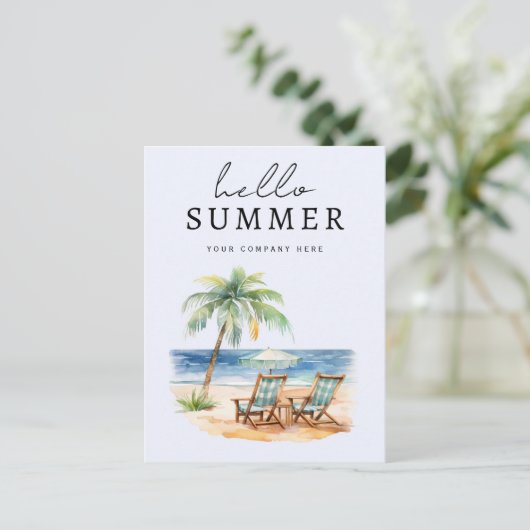 ビジネスパーソナライズされたハローサマービーチ ポストカード (スタンド正面)