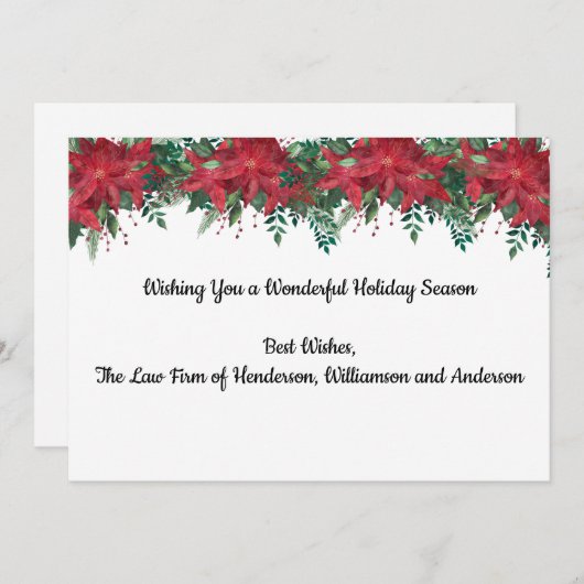 ビジネスパーソナライズされたレ企業のッドポインセチア シーズンカード (正面/裏面)