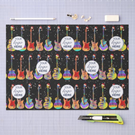 ビジネスパーソナライズされたロゴギタークリスマス 薄葉紙 (クラフト)