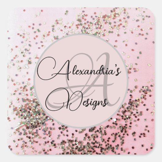ビジネスパーソナライズされたロゴピンク紙吹雪 スクエアシール (正面)