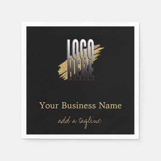 ビジネスパーソナライズされたロゴ名編集可能ブラック スタンダードカクテルナプキン (正面)