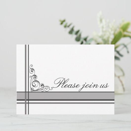 ビジネスパーティの招待状ホワイトブラックグレーストライプ 招待状 (スタンド正面)