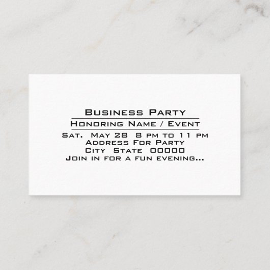 ビジネスパーティーお祝い招待状のお知らせ 名刺 (裏面)