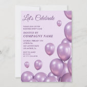 ビジネスパーティー招待 バルーン おしゃれ 紫 招待状 (正面)