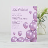 ビジネスパーティー招待 バルーン おしゃれ 紫 招待状 (スタンド正面)