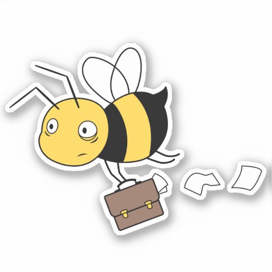 ビジネスビー、疲れたストレスたまっているビーがブリーフケースを持ってる シール (正面)