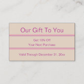 ビジネスピンクとベージュの美しいサロン割引 名刺 (正面)