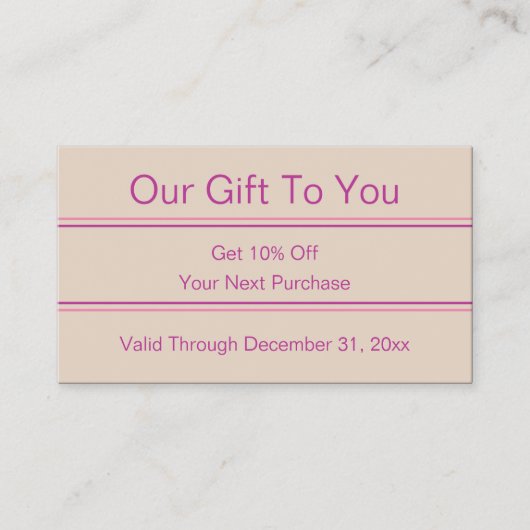 ビジネスピンクとベージュの美しいサロン割引 名刺 (正面)