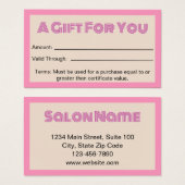 ビジネスピンクベージュ美しいサロンギフト証明書 (正面&裏面)
