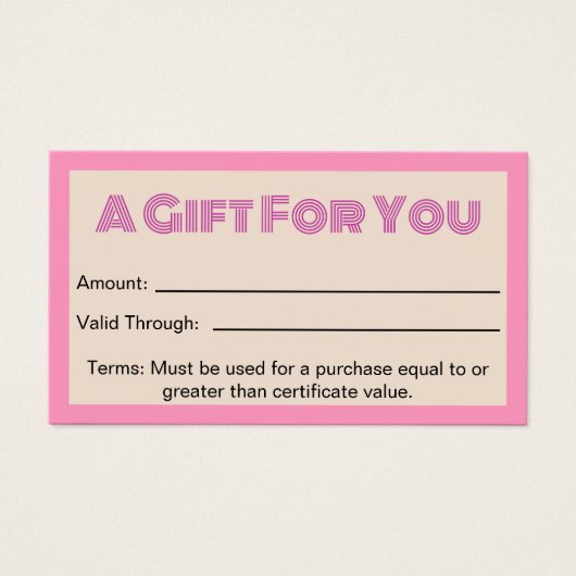 ビジネスピンクベージュ美しいサロンギフト証明書 (正面)