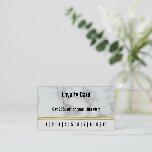 ビジネスフェイクホワイトマーブルヘアサロンロイヤリティカード 名刺 (スタンド正面)