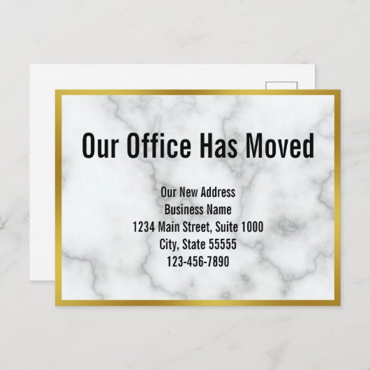 ビジネスフェイクホワイト大理石私たちのオフィスが移動 案内ポストカード (正面/裏面)