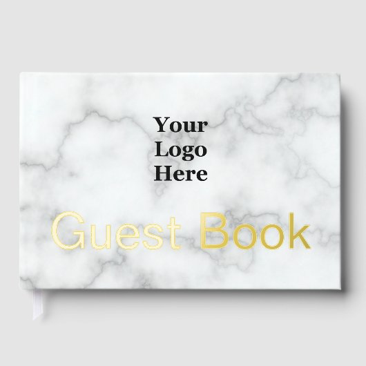 ビジネスフェイクロゴ白大理石と金ゴールド文字 ゲストブック (正面)