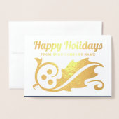 ビジネスフォトクリスマスホリーネイビーハッピーホリデー 箔カード (封筒付き正面)