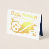 ビジネスフォトクリスマスホリーネイビーハッピーホリデー 箔カード (正面)