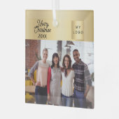 ビジネスフォトロゴ金ゴールドクリスマス ガラスオーナメント (正面左)