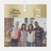 ビジネスフォトロゴ金ゴールドクリスマス ガラスオーナメント (正面)