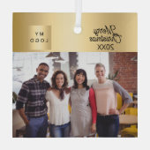 ビジネスフォトロゴ金ゴールドクリスマス ガラスオーナメント (裏面)