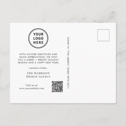 ビジネスフォトロゴQRコードクリスマ企業のス シーズンポストカード (裏面)