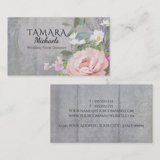 ビジネスフロリストエレガント素朴フローラピンク 名刺 (正面/裏面)