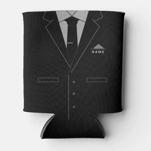 ビジネスブラックスーツおもしろいクーラーボックス名前をカスタムする 缶クーラー (正面)