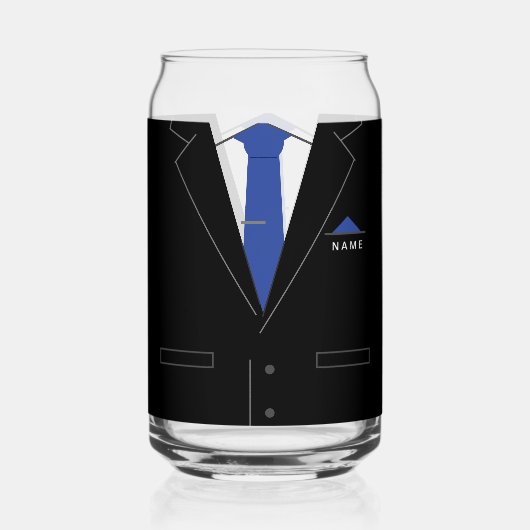 ビジネスブラックスーツ&タイ名前をカスタムする文字 おもしろい ガラス缶 (裏面)