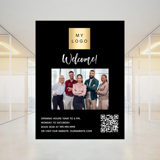 ビジネスブラックロゴフォトへようこそQRコード ウィンドウサイン