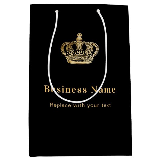 ビジネスブラック金ゴールド王室のクラウン紙のショッピングバッグ ミディアムペーパーバッグ (正面)