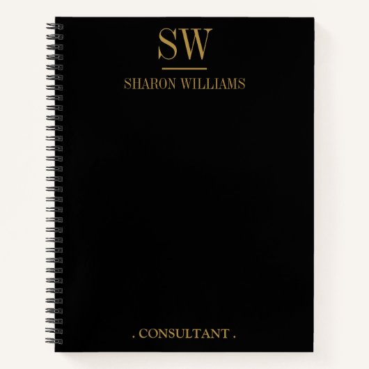 ビジネスプロフェッショナルブラック金ゴールドモノグラムイニシャル ノートブック (正面)