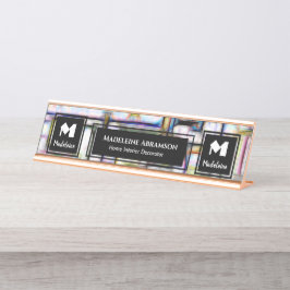 ビジネスプロフェッショナルモダンモノグラムのパーソナライズ デスクネームプレート