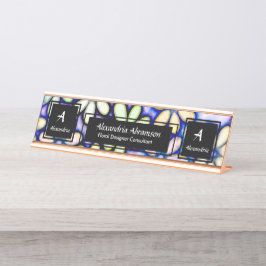 ビジネスプロフェッショナルモダンモノグラムのパーソナライズ デスクネームプレート