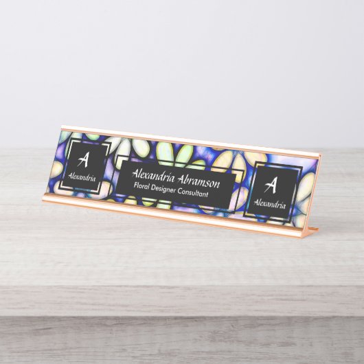 ビジネスプロフェッショナルモダンモノグラムのパーソナライズ デスクネームプレート (正面)