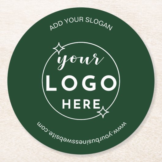 ビジネスプロフェッショナルロゴのミニマルな緑 ラウンドペーパーコースター (正面)