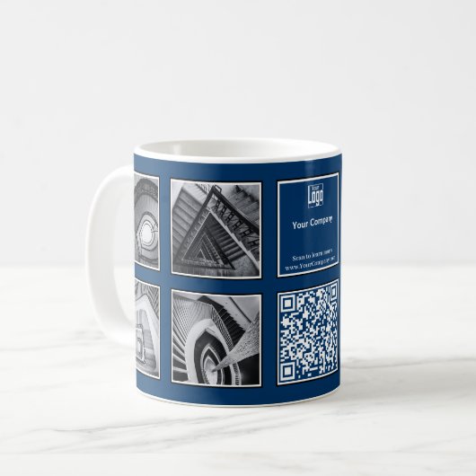 ビジネスプロモーションフォトコラージブルーホワイトブラック コーヒーマグカップ (正面左)